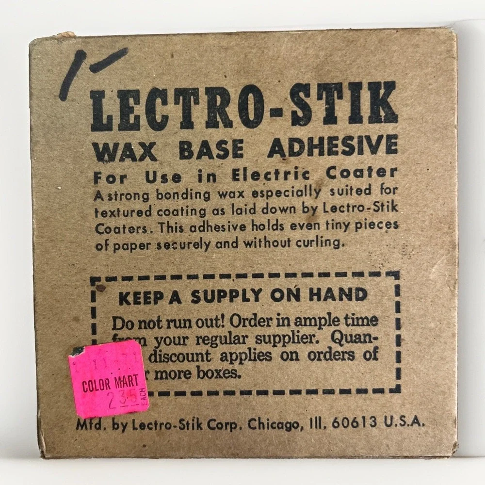 Vintage Lectro-Stik Wax Base Adhesive 48 Bars Box Print Shop Display Supply Open